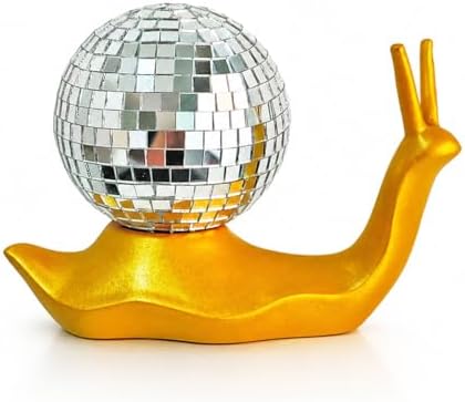 Golden Disco Snail Decor, Disco Ball Shelf Ornament, Retro Home Accent by Discodecoration