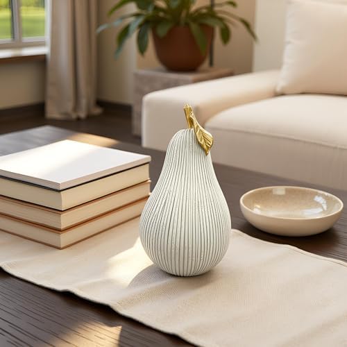 Gray-White Pear Figurine with Gold Leaf, Resin Pear Sculpture for Home Decor, Minimalist Decorative Fruit Statue for Kitchen Counter, Dining Room & Tabletop Display - Image 2