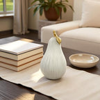 Gray-White Pear Figurine with Gold Leaf, Resin Pear Sculpture for Home Decor, Minimalist Decorative Fruit Statue for Kitchen Counter, Dining Room & Tabletop Display - Image 2