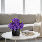 Briful Faux Purple Hydrangea Arrangement, Matte Black Vase Centerpiece - Image 2
