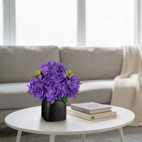 Briful Faux Purple Hydrangea Arrangement, Matte Black Vase Centerpiece - Image 2