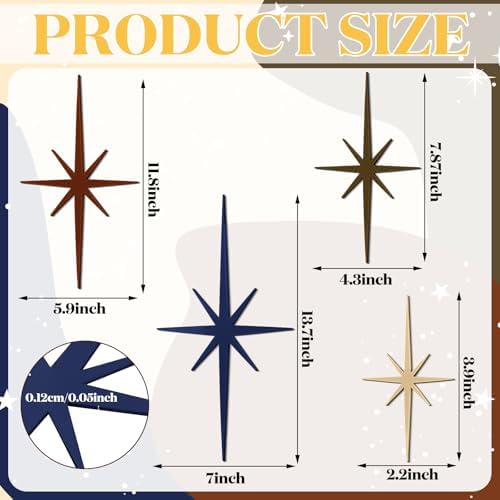 Blulu 4 Pcs Starburst Shaped Wall Decor Mid Century Modern Art,Neutral - Image 3