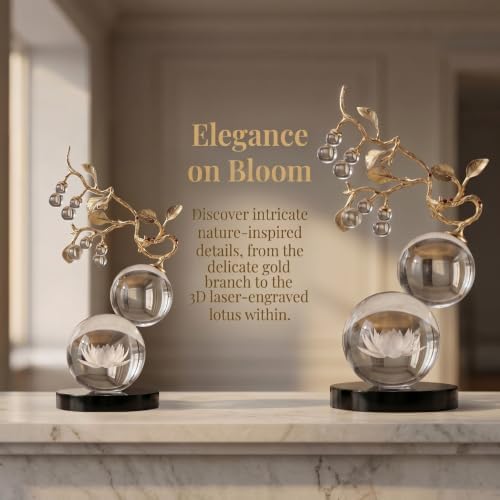 Large Glass Sculpture, Nature Inspired Decorative Statue with Gold Metal Branch - Minimalist Desk Sculpture Home Decor for Tabletop Living Room Shelf Desk Office - Unique Housewarming Gift - Image 6