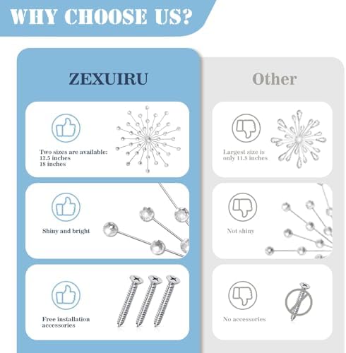 ZEXUIRU 3 Set Silver Starburst Wall Art for Home Decor Metal Bling Crystal Rhinestones Sunburst Wall Decor Sparkling Rhinestone Art Accent Silver - 18in - Image 6