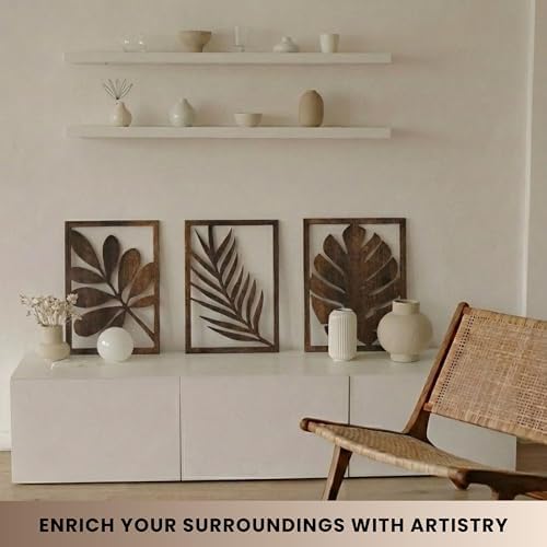 qmmp Modern Wooden Wall Sculptures - Set of 3 - Home Decor Accent - Large Wall Art for Living Room, Bedroom, Office - Easy Installation (Walnut, Medium - Tree Leaves) - Image 4