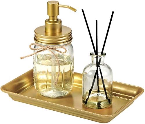 SheeChung Metal Vanity Tray, Bathroom Tray for Perfume Makeup Jewelry, Gold - Image 3