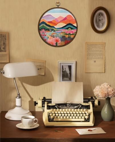 Mountain Boho Wall Decor, Colorful Round Artwork for Wall, Abstract Colorful Office Decor, Round Boho Home Decoration, Circular Hanging Art with Hooks for Living Room Bedroom Kitchen Dorm Decoration, - Image 5
