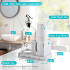 Glass Mouthwash Dispenser for Bathroom, 16 OZ Mouthwash Dispenser with Pour Spout and White Washed Wood Cup Holder and Tray, Mouth Wash Bottle Container, Rustic Kitchen Bathroom Decor and Accessories - Image 3