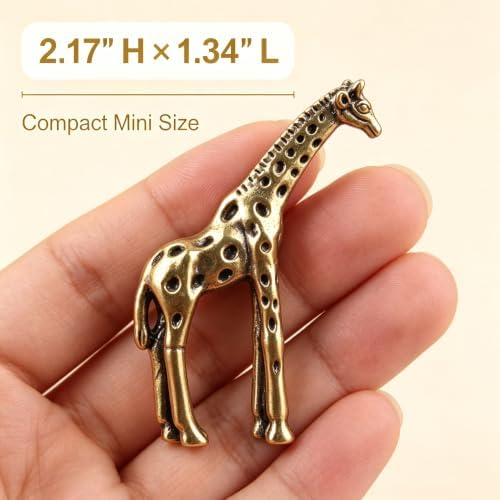 2‑Pack Brass Giraffe Figurines, 2.17" Mini Vintage Metal Giraffe Statue, Safari Style Small Animal Sculpture Ornament for Home Shelf Desk Decor, Collectible Gift - Image 2