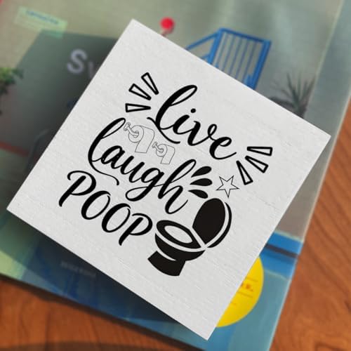 Funny Rustic Bathroom Decor Wooden Box Sign 5x5 Inch - "Live, Laugh, POOP" Humorous Restroom Shelf Wall Countertop Ornament, Farmhouse Style Decor for Guest Bathroom & Housewarming Gif - Image 4
