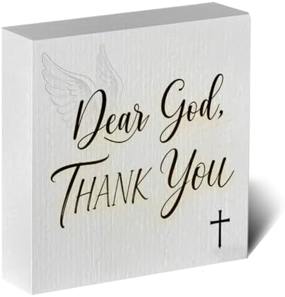 Christian Wooden Box Sign5x5 Inch - "Dear God, THANK YOU" Rustic Christian Home Decor, Farmhouse Style Shelf Desk Table Decoration for Bathroom Living Room by ENGVZ