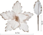 10 PCS Glitter Poinsettias, 8.7" Artificial Christmas Flowers, Cream White - Image 6