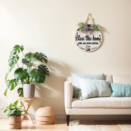 3D Bless This Home And All Who Enter Wooden front Door Signs，Door Decorations Hanging,Christian Jesus Home Porch Wall Decor，Spring Wreaths，Door Wreaths for Front Door Outside All Season - Image 2