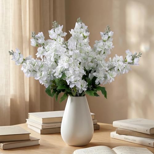 Fake Flowers 23.6” Delphinium Artificial Flowers 8Pcs Silk Flowers with Stems Long Stem Artificial Flowers for Tall Vase Faux Flowers for Indoor Home Decoration Wedding Decoration Centerpiece White - Image 3