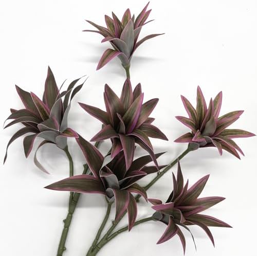 Artificial Plants, Fake Dracaena Plant Indoor Outdoor Bonsai Decor Faux Greenery 3D Leaves Stems for Home Garden Office Porch Patio Verandah Kitchen Office Vase Wedding Party Decorations Purple 2 Pack by CATTREE
