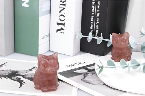 QINJIEJIE Strawberry Quartz Cat Crystals Figurines Stone Healing Crystal - Image 5
