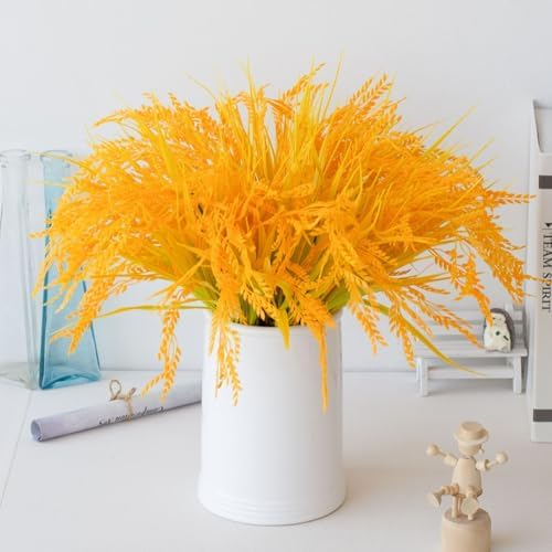 XIYUAN 10 Bundles Wheat Stalks of Golden and Shiny Artificial Rice Wheat Ears Fake Flowers Arrangement 17.7IN for Wheat Grass Farmhouse DIY Home Wedding Valentine's Day Decor by XIYUAN