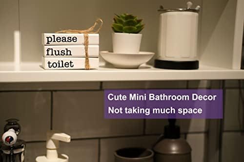 Farmhouse Mini Bathroom Sign Decor Funny Wooden Book Stack for Bathroom Tray Decor Bathroom Shelf Sitter 2 Signs in 1 Reversible Mini Book Set of 3 for Restroom Wooden Rustic Sign - Image 4