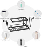 Toothbrush Holder, Wall Mount & Countertop, 2 Cup Hooks Black Metal - Image 4