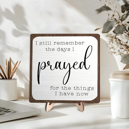 I Still Remember the Days I Prayed Wooden Sign, Christian Sign Home Decor Wooden Plaque for Rustic Home Farmhouse Office Living Room Desk Shelf Decor (White&Brown, 5.9x5.9inches) - Image 3