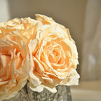 Silk Roses in Glass Vase with LED, Low Centerpiece for Table, Champagne - Image 5