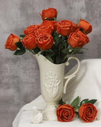 Coferset 10 Pcs Fake Silk Roses with Long Stems,Burnt Orange - Image 2