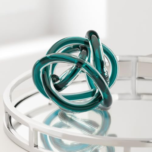 Torre & Tagus Orbit Hand Blown Glass Infinity Knot Sculpture - 4.5 Inch Glass Art Teal Knot Decor Ball for Home Decor, Small Centerpiece Table Decoration for Home Interior (Clear Teal) - Image 2