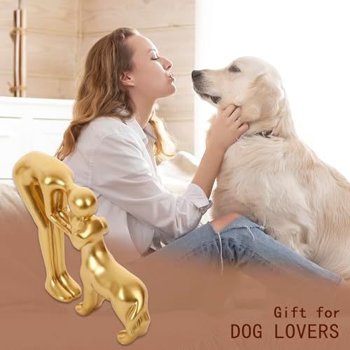 Man and Dog Statue Pet Decor for Home Office Memory Gift Golden - Image 2