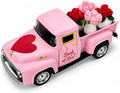 Valentine's Day Pink Truck Decor with 4 Mini Rose Flower Pots, Vintage Metal Pickup Tabletop Decoration, Romantic Farmhouse Centerpiece Gift for Women, Wife, Mom, Girlfriend, Anniversary Wedding by YIPRONS