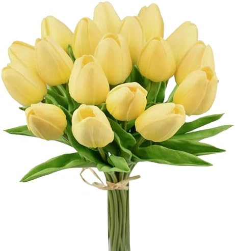 Mandy's 20pcs Artificial Light Yellow Tulips by Mandys
