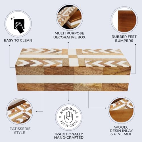 Handicrafts Home White Decorative Storage Box with Lid Wooden Coffee Table Storage Box Decorative Box Organizer for Living Room Home Decor – Resin Inlay Patisserie Adorn Collection- 10x4.5x2.5 - Image 3
