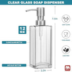 GMISUN Glass Soap Dispenser with Stainless Steel Pump, Clear Hand Soap Dispenser for Bathroom, 12 fl oz/350ml Dish Dispensers for Kitchen, Modern Refillable Liquid Soap Lotion Bottle for Countertop - Image 2