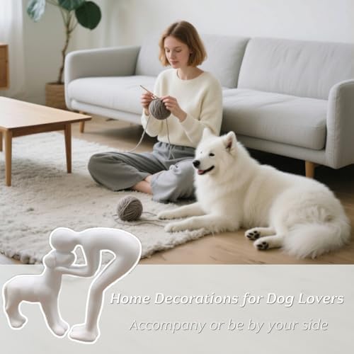 White Human and Dog Statue Decoration, Cute Pet Sculpture Home Decor Tabletop Ornament Office Living Room Bedroom Home, for Dog Lovers Friends Family Decoration - Image 3