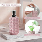 4 Piece Ceramic Bathroom Accessories Set –Soap Dispenser,Toothbrush Holder,Tumbler & Soap Dish,Includes Silicone Funnel,Non-Slip,Modern Farmhouse Countertop Organizer Set for Bathroom Decor, Pink - Image 4
