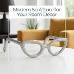 Modern Decorative Glasses Sculpture Figurine for Office Shelf Decor - Home and Bathroom Accent for Desk Display - Living Room Ornament Statue for Coffee Table Styling in Spaces - 3", Silver & Metallic - Image 4
