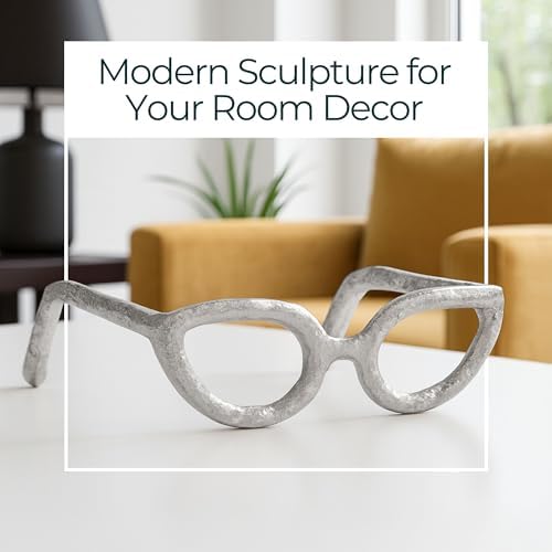 Modern Decorative Glasses Sculpture Figurine for Office Shelf Decor - Home and Bathroom Accent for Desk Display - Living Room Ornament Statue for Coffee Table Styling in Spaces - 3", Silver & Metallic - Image 4