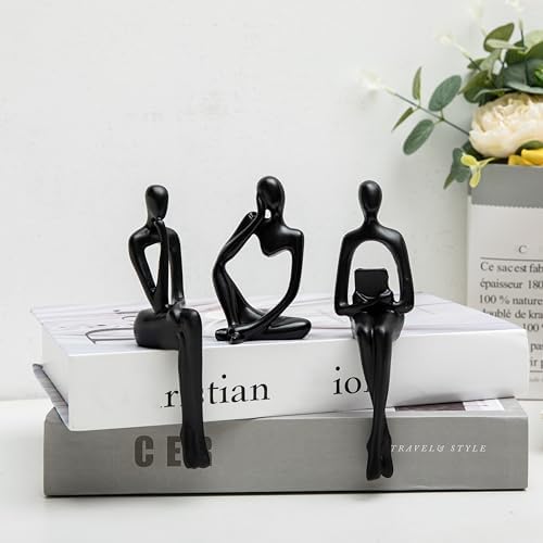 Abstract Small Black Reading Thinker Statue for Book Shelf Office,Set of 3 by Prettidecor