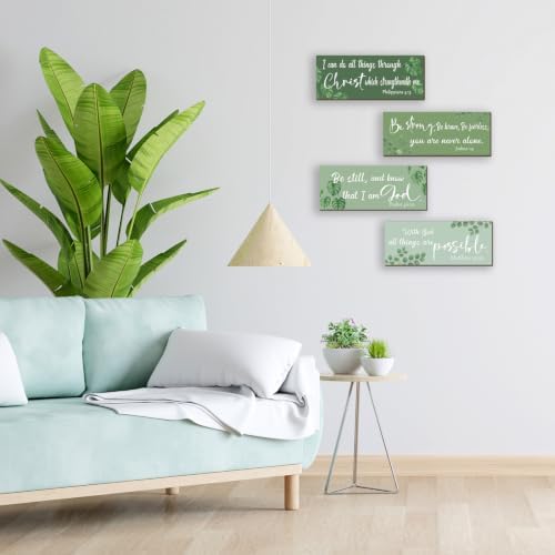 4 Pieces Green Bathroom Decor Christian Wall Decor Motivational Religious Prayer Sign with Eucalyptus Tropical Leaves for Home Living Room Office Bedroom Bathroom(Green Leaf, 10x4 In) - Image 6