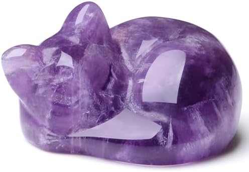 QINJIEJIE Amethyst Cat Decors Natural Healing Crystal Stone Figurine Statue by QINJIEJIE