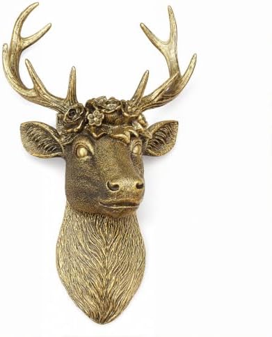 GUSFREUD Vintage Animal Head Wall Decor - 13" Resin Deer Head Wall Art For Home Decor, Gold Deer Wall Sculptures for Living Room, Bedroom, Kitchen, Unique Gift Idea by GUSFREUD