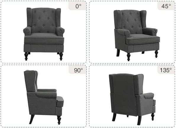Accent Chair Set of 2, Mid Century Modern Fabric Wingback Chair, Upholstered - Image 9