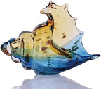 Hand Blown Glass Conch Statues, Blue and Amber Glass Art Figurines, Conch Shells for Coastal Home Decor, Living Room TV Stand and Bookcase Decor, Bathroom Shelf Tops and Cabinet Decor. by DOVDOVHomeDecoration