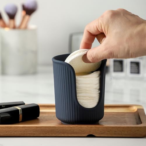 Dobbyby Ceramic Bathroom Cup Dispenser with Stylish Vertical Stripes - Disposable Mouthwash Cup Holder Holds 3-4oz Paper Cups for Rinsing Cups on Bathroom Vanity Countertops (Matte Blue) - Image 6