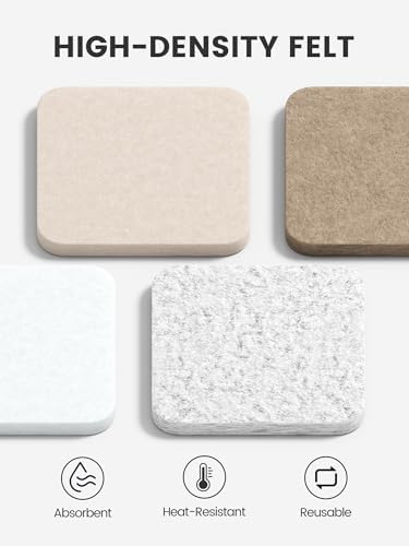 Fluxynara Felt Coasters with Holder, Set of 8 for Drinks, Stone Beige - Image 3