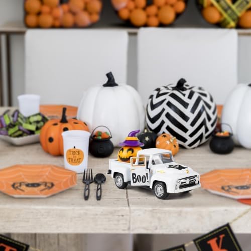 White Halloween Truck Decor, Pumpkin Pickup for Farmhouse Tabletop - Image 2
