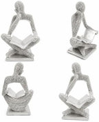 Sparkling Silver Reading Women Statue, Abstract Resin Thinker Sculptures - Image 6