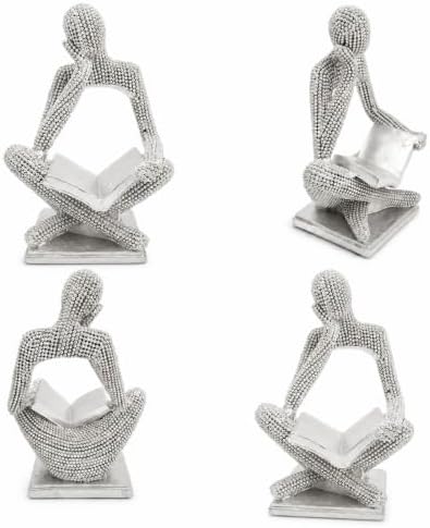 Sparkling Silver Reading Women Statue, Abstract Resin Thinker Sculptures - Image 6