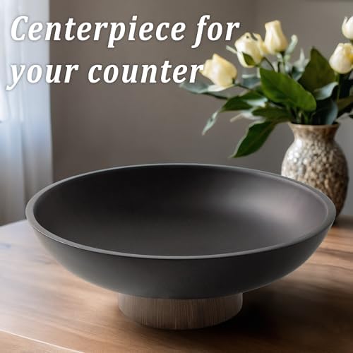 LIN CHUAN Modern Resin Pedestal Bowl, Large Fruit Bowl for Kitchen Counter, Catch All bowl for Entryway Table, Dark Brown - Image 5