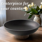 LIN CHUAN Modern Resin Pedestal Bowl, Large Fruit Bowl for Kitchen Counter, Catch All bowl for Entryway Table, Dark Brown - Image 5