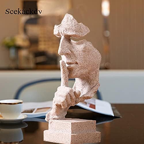 Silence is a Golden Statue Abstract Sculpture,Thinker Statue,Mens Office Home Decor Modern Retro Creative Home Living Room Resin Upper Body Character Decorations 4.7 x 4.3 x 13.7in - Image 5